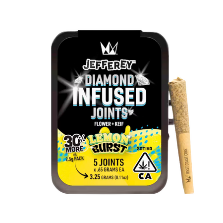 WEST COAST CURE | LEMON BURST - .65G 5PCK JEFFERY DIAMOND INFUSED JOINTS $40.00